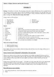 English Worksheet: Energy