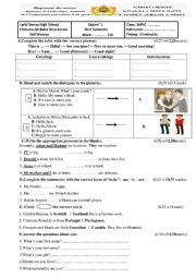 English Worksheet: Quiz 1 first term