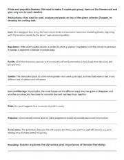 English Worksheet: Pride and Prejudice analysis themes