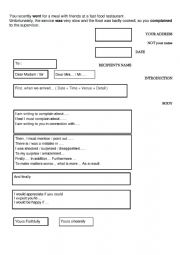 English Worksheet: LETTER OF COMPLAINT (restaurant)