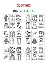 English Worksheet: Clothes bingo cards
