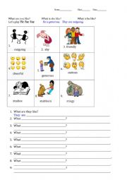 English Worksheet: What are they like? Tic Tac Toe