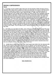 English Worksheet: reading comprehension 