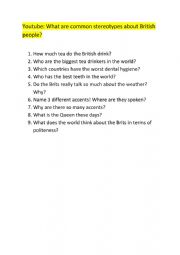 English Worksheet: Common stereotypes of the British 