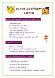 English Worksheet: DO YOU LIKE BIRTHDAY PARTIES?