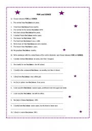 English Worksheet: For and since