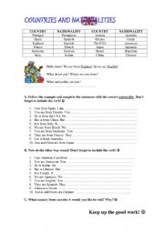 English Worksheet: Countries and Nationalities