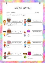 English Worksheet: Numbers 1-10 How old are you?