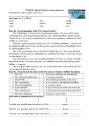 English Worksheet: THE USA NATURAL WONDERS