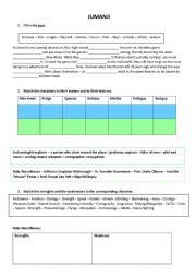 Jumanji worksheet