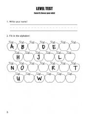 English Worksheet: Level Test for 6/7 year olds