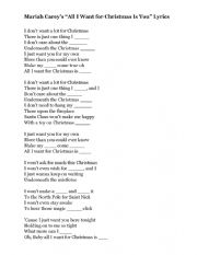 English Worksheet: All I want for Christmas song _ fill in the gaps in the lyrics