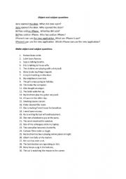 English Worksheet: Object and Subject Questions 