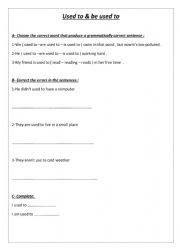 English Worksheet: used to & be used to 