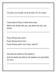 English Worksheet: Tongue Twisters