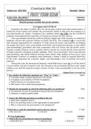 English Worksheet: 1st term exam about corruption and Covid-19