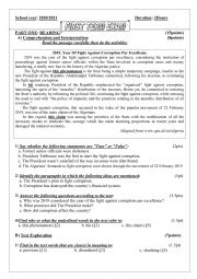 English Worksheet: 1st term exam Hirak against corruption in Algeria