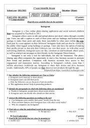 English Worksheet: 1st years exam Instagram