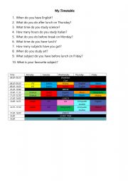 English Worksheet: My Timetable