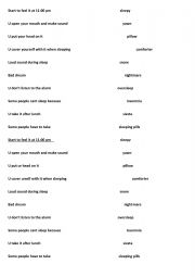 English worksheet: sleep vocabs 