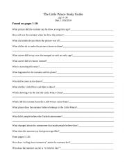 English Worksheet: The Little Prince study guide part one