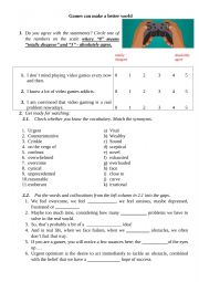 English Worksheet: Gaming can save the world ( based on Tedtalks)