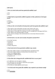 English Worksheet: Quiz on GMO (with answers)