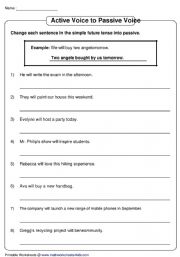 English Worksheet: active-passive-simple-future