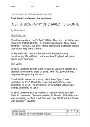 English Worksheet: Biography Charlotte Bronte