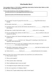 English Worksheet: Who Benefits More? TED Talk