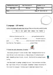 English Worksheet: end term test for 7 form classes