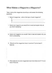 English Worksheet: What Makes a Magazine a Magazine?