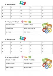 English Worksheet: Maths Bingo