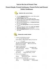 English Worksheet: Test on Present Time