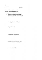 English Worksheet: Test paper on work 