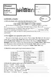 English Worksheet: End of  term test 1 7th form