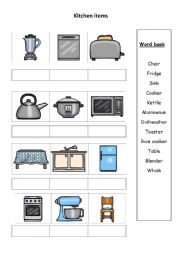 English Worksheet: kitchen items vocab