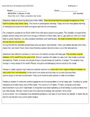 English Worksheet: Reading quiz 