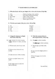 English Worksheet: Irregular Verbs Quiz