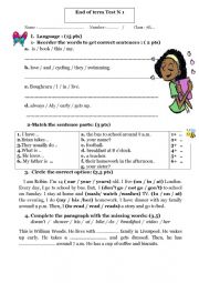 English Worksheet: End-of-Term N 1 - 7th form