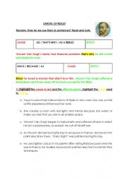 English Worksheet: CAUSE AND EFFECT: READING SKILL (ART)