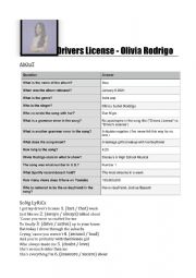 English Worksheet: Drivers License - Olivia Rodrigo