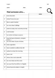 English Worksheet: find someone who
