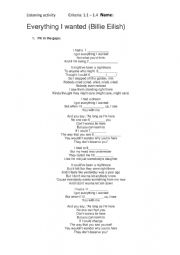 English Worksheet: Listening activity: Everything I wanted (Billie Eilish)