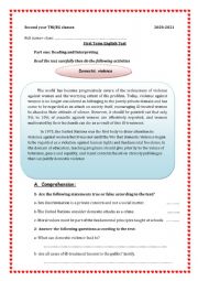 English Worksheet: DOMESTIC VIOLENCE