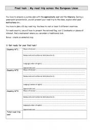 English Worksheet: Road trip across Europe