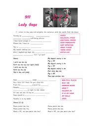 English Worksheet: Song 911 - Lady Gaga 