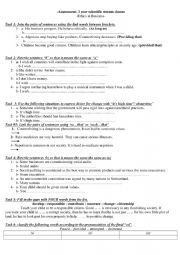 English Worksheet: assessment 3rd year classes