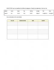 English Worksheet: Types of adjectives