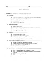 English Worksheet: Inference PreAssessment